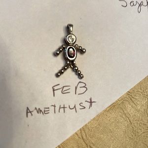 PENDANT CHARMS Feb. BIRTHSTONE TriangleGIRL DANGLING LEGS & Arms,Round zirc Head